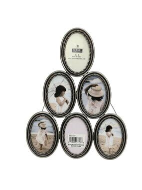 Burnes of Boston Oval Picture Frame 6 Pictures 2x3 Silver Tone Metal